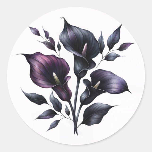 Purple and Black Calla Lilies Gothic Runder Aufkleber (Vorderseite)