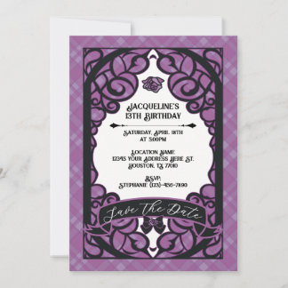 Purple and Black Gated Rose Princess Birthday Einladung