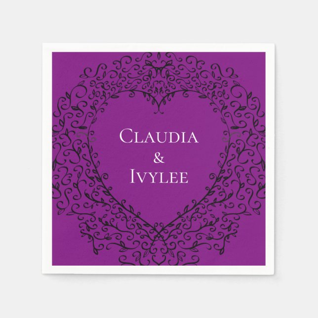 Purple and Black Heart Gothic Wedding Napkins Serviette (Vorderseite)