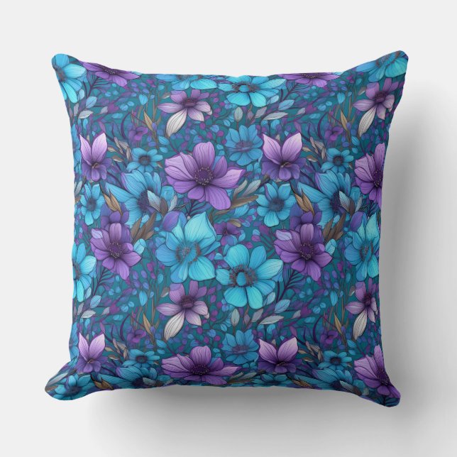 Purple And Blue Daisies  Kissen (Vorderseite)