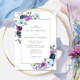 Purple and Blue Floral Elégant Mariage Invitation