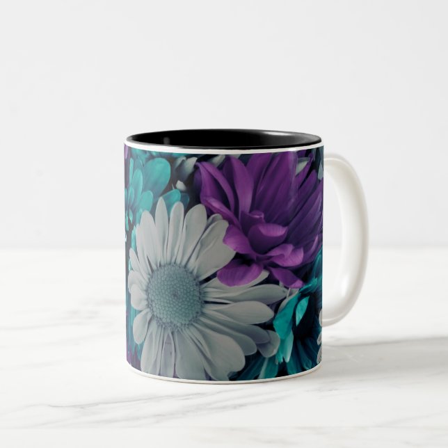 Purple and Blue Flowers Zweifarbige Tasse (VorderseiteRechts)