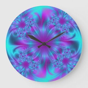 Purple and Blue Fractal Design Große Wanduhr