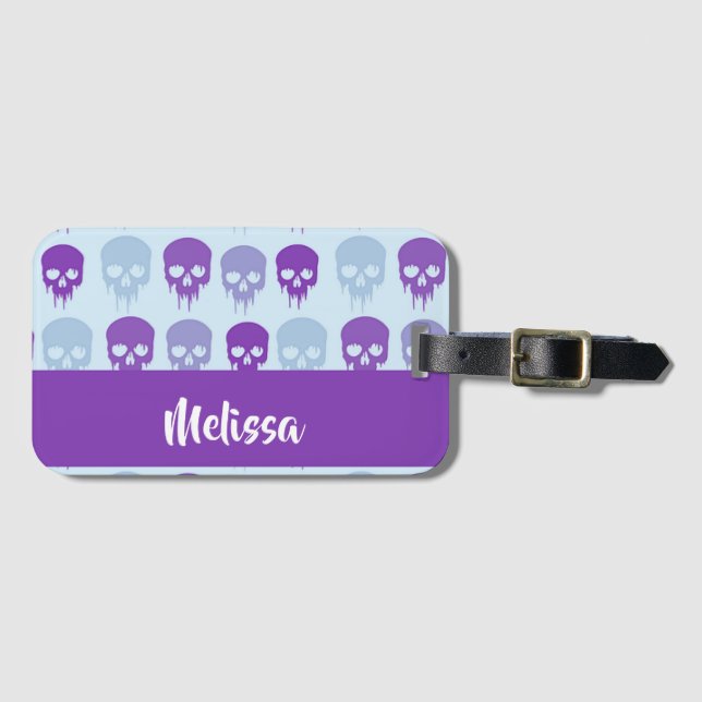 Purple and blue melting skulls pattern gepäckanhänger (Vorderseite (Horizontal))