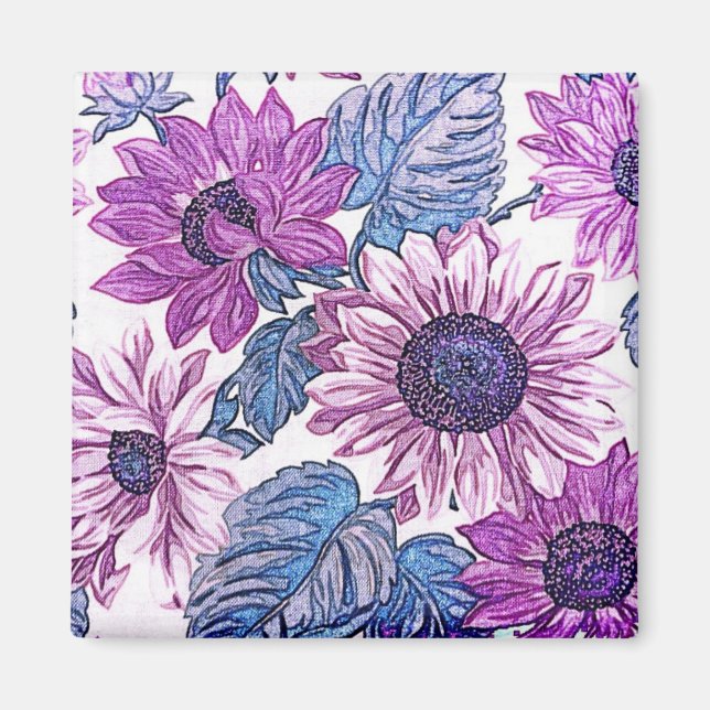 Purple and Blue Vintage Flower Art Magnet (Vorne)