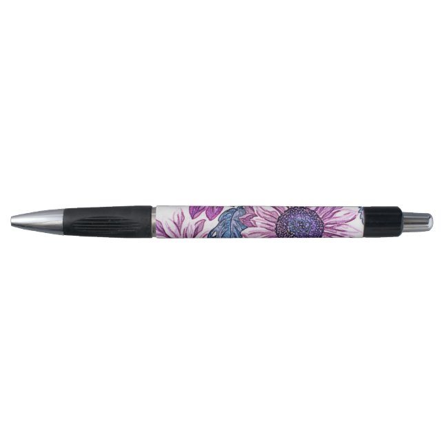 Purple and Blue Vintage Flower Pattern Kugelschreiber (Vorderseite)