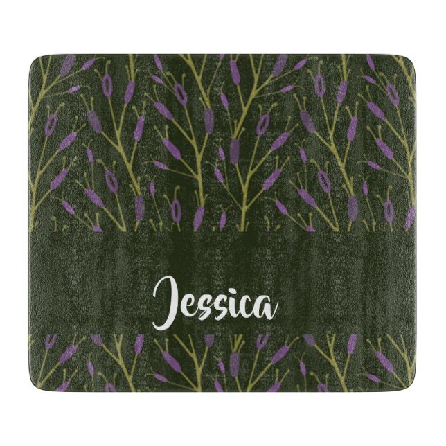 Purple and brown floral branches pattern schneidebrett (Vorderseite)