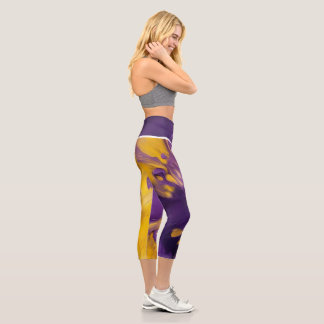Purple and Gold Abstract Capri Leggings