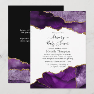 Purple and Gold Agate Drive By Shower Invitation