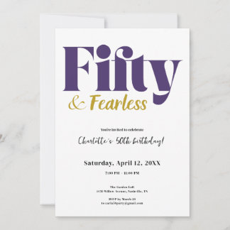 Purple and Gold Fifty & Fearless 50th Birthday Einladung