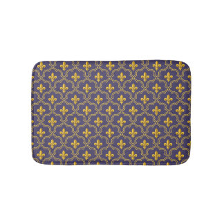 Purple and gold fleur-de-lys quatrefoil pattern badematte
