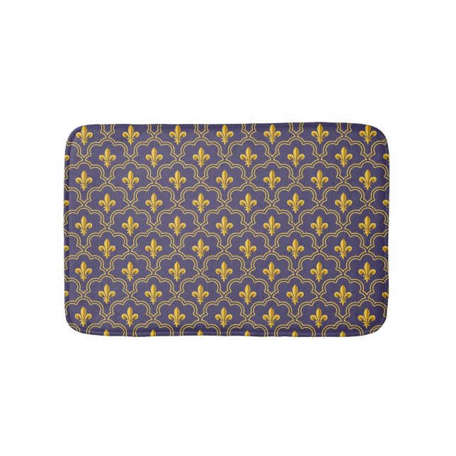 Purple and gold fleur-de-lys quatrefoil pattern badematte (Vorderseite)