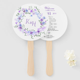 Purple and Light Blue Rose Wreath Wedding Fächer