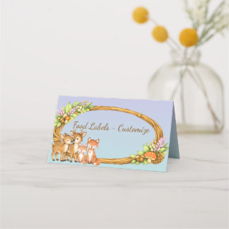 Purple and Mint Woodland Animals Food Signs Platzkarte