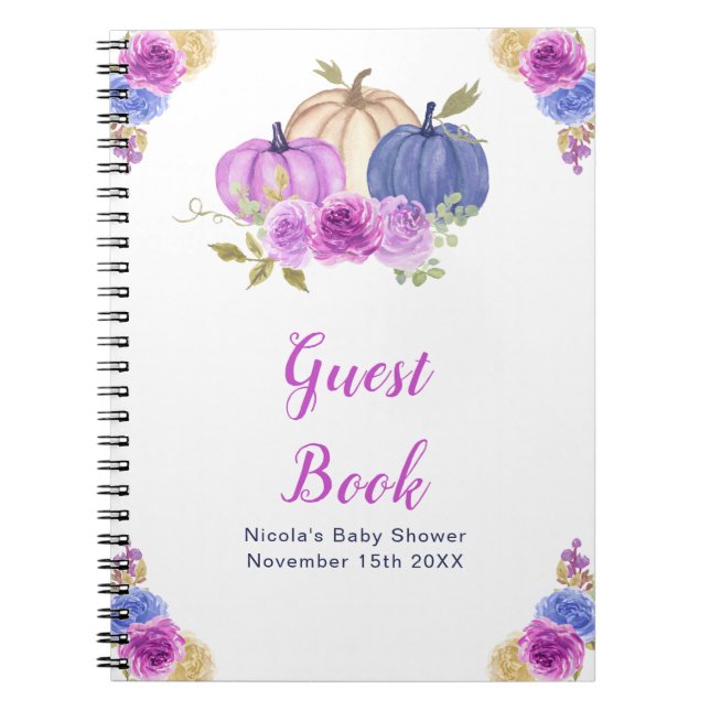 Purple and Navy Blue Floral Pumpkins Baby Shower Notizblock (Vorderseite)