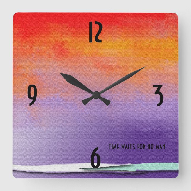 Purple and Orange Abstract Quadratische Wanduhr (Vorderseite)
