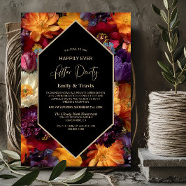Purple and Orange Floral Black Wedding After Party Einladung