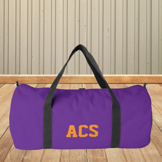 Purple and Orange School Colors with Letters Duffle Bag (In Situ)