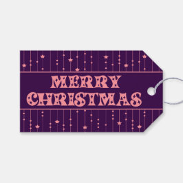 Purple and Pink Bright Stars Merry Christmas Geschenkanhänger
