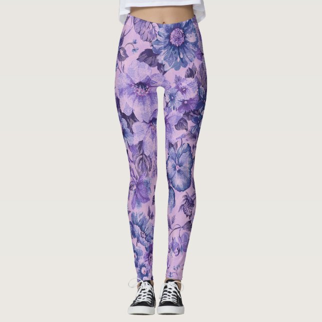 Purple and Pink Flowers on Lavender Background Leggings (Vorderseite)
