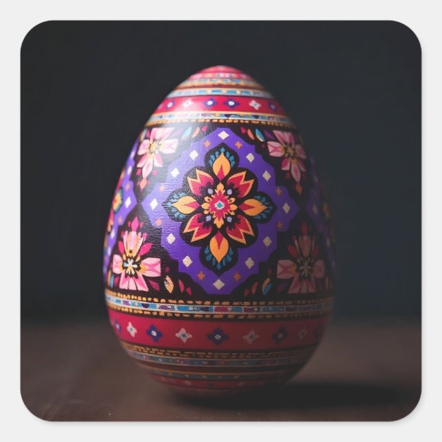 Purple and Red Bouquet Easter Egg Quadratischer Aufkleber (Vorderseite)