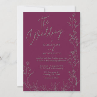 Purple and saga green thick wedding Invitation