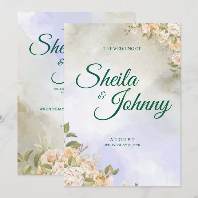 Purple and Sage Pastel Elegance Wedding  Einladung (Vorne/Hinten)