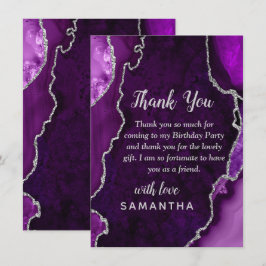 Purple and Silver Agate Birthday Party Dankeskarte
