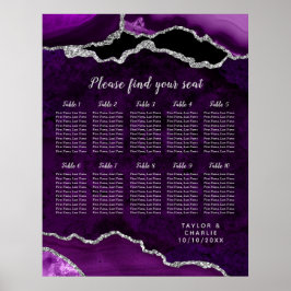 Purple and Silver Agate Wedding Seating Chart Poster