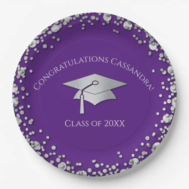 Purple and Silver Graduation Pappteller (Vorderseite)