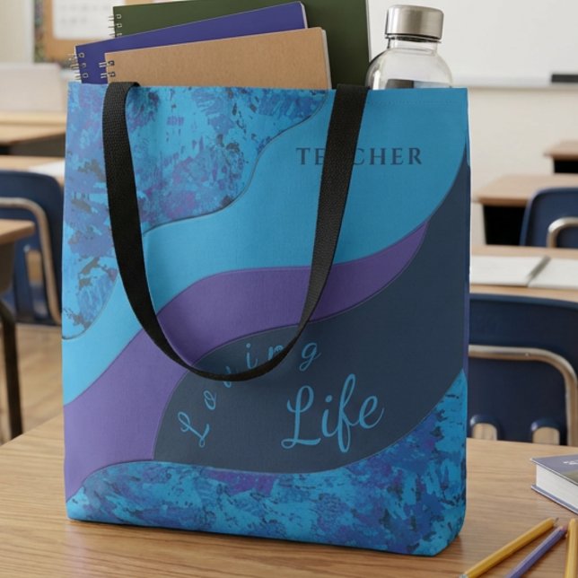 Purple And Teal Brushstroke Occupation Tasche (Teal blue and purple brush stroke design with occupation at the top so customize it for anyone)