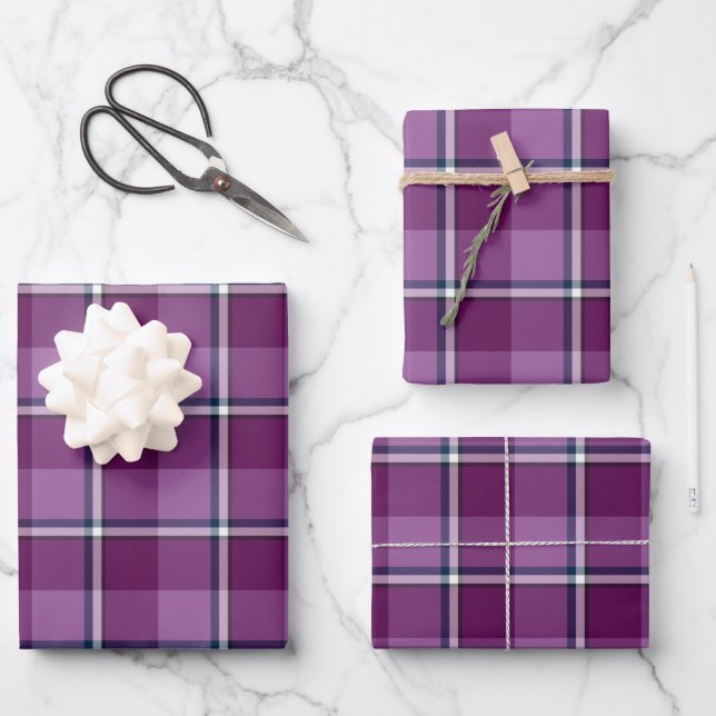 Purple and Trendy Pink Plaid Geschenkpapier Set (Vorderseite)