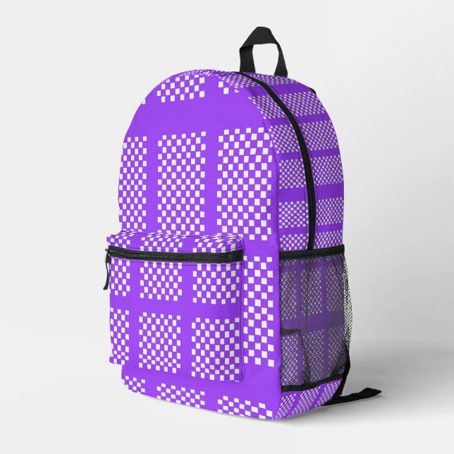 Purple and White Checkered Backpack Bedruckter Rucksack (Rückseitige Ecke Rechts)