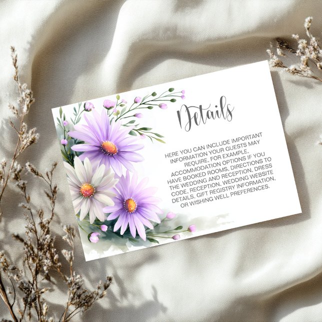 Purple and White Daisies Wedding Details Begleitkarte (Von Creator hochgeladen)