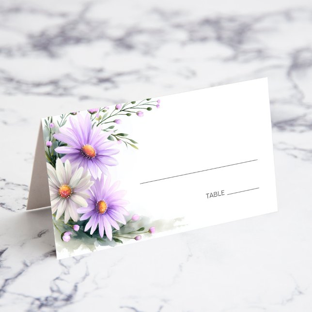 Purple and White Daisies Wedding Place Card Platzkarte (Von Creator hochgeladen)