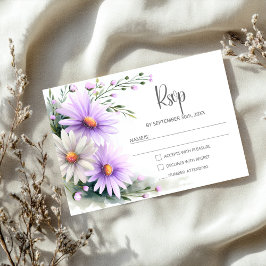 Purple and White Daisies Wedding RSVP