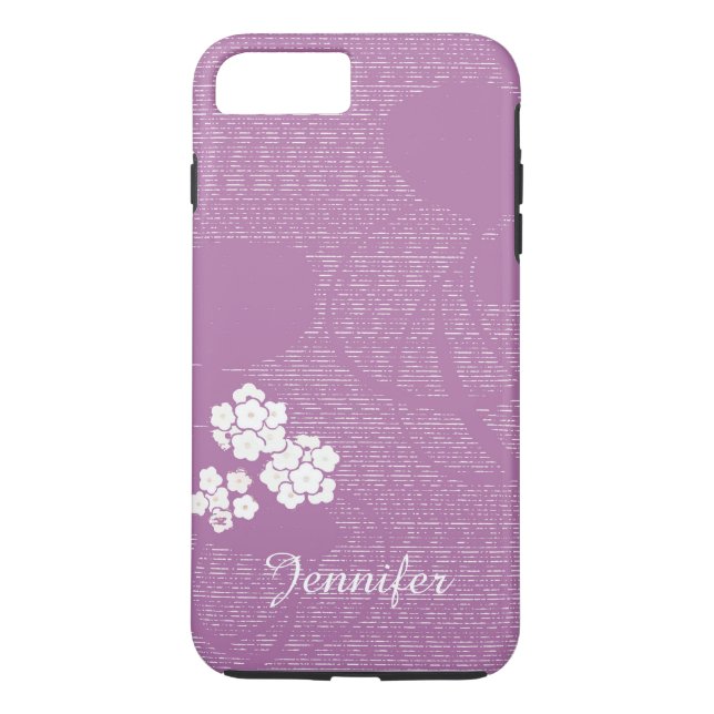 Purple and White Flowers Minimalist, Script Name Case-Mate iPhone Hülle (Rückseite)