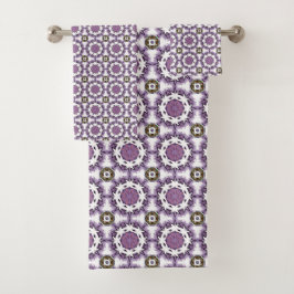 Purple and white geometric mandala pattern Towel Badhandtuch Set