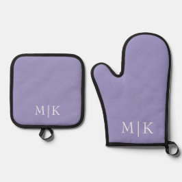 Purple and White | Modern Monogram Ofenhandschuh & Topflappen-Set