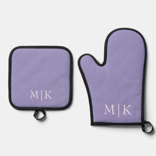  Purple and White | Modern Monogram Ofenhandschuh & Topflappen-Set (Vorderseite)