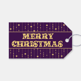 Purple and Yellow Bright Stars Merry Christmas Geschenkanhänger