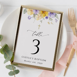 Purple and Yellow Flowers, Baptism Table Numbers Tischnummer