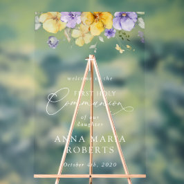 Purple and Yellow Flowers, First Communion Welcome