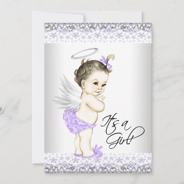 Purple Angel Baby Shower Invitations (Devant)