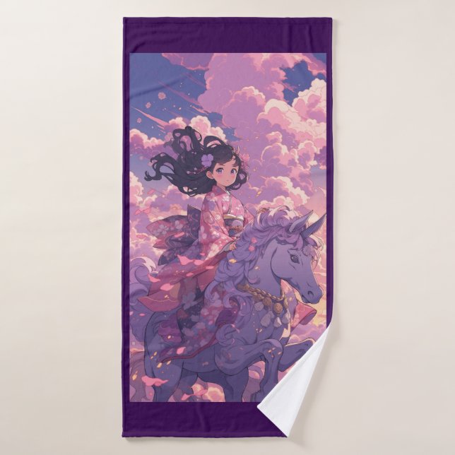 Purple Anime Princess on Horse Beach Towne (Serviette de bain)