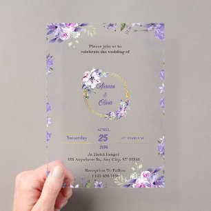 Purple Aquarelle Acrylique Mariage Invitations