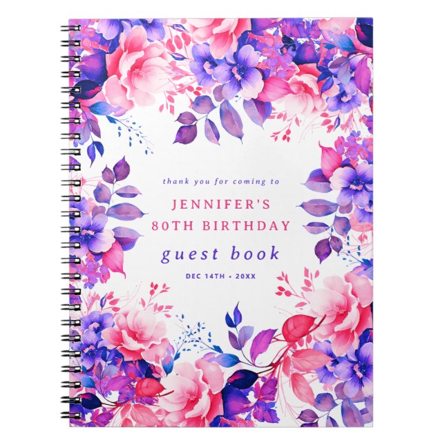 Purple Aquarelle Floral 80e Anniversaire Livre d'i (Devant)