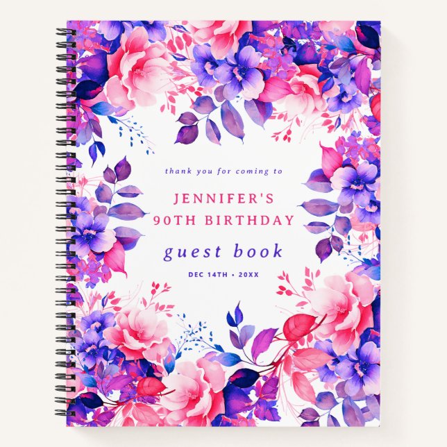 Purple Aquarelle Floral 90e Anniversaire Livre d'i (Devant)