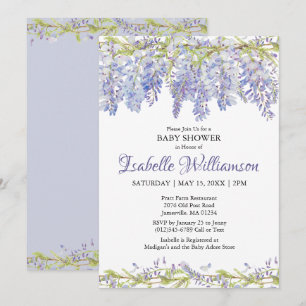 Purple Aquarelle Floral Baby Shower Invitations