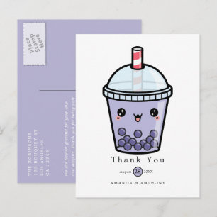 Purple Aquarelle Floral Mariage Merci Carte Postal